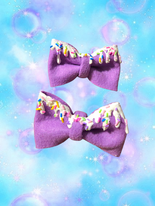 Frosted hair bows with sprinkles